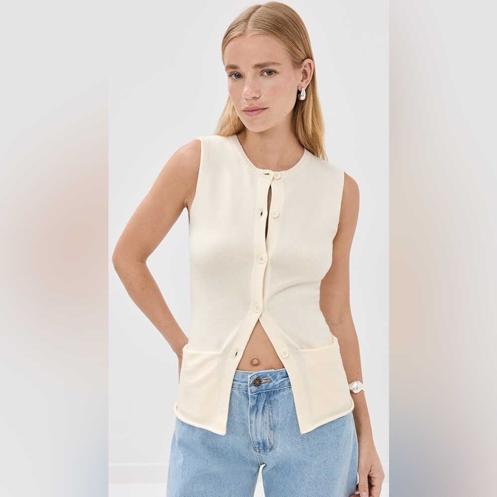 Lioness Cream Button-Front Sleeveless Knit Tank